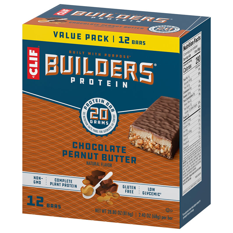 CLIF Builders - Chocolate Peanut Butter Flavor - Protein Bars，20g Protein - 2.4 oz. (12 Pack)