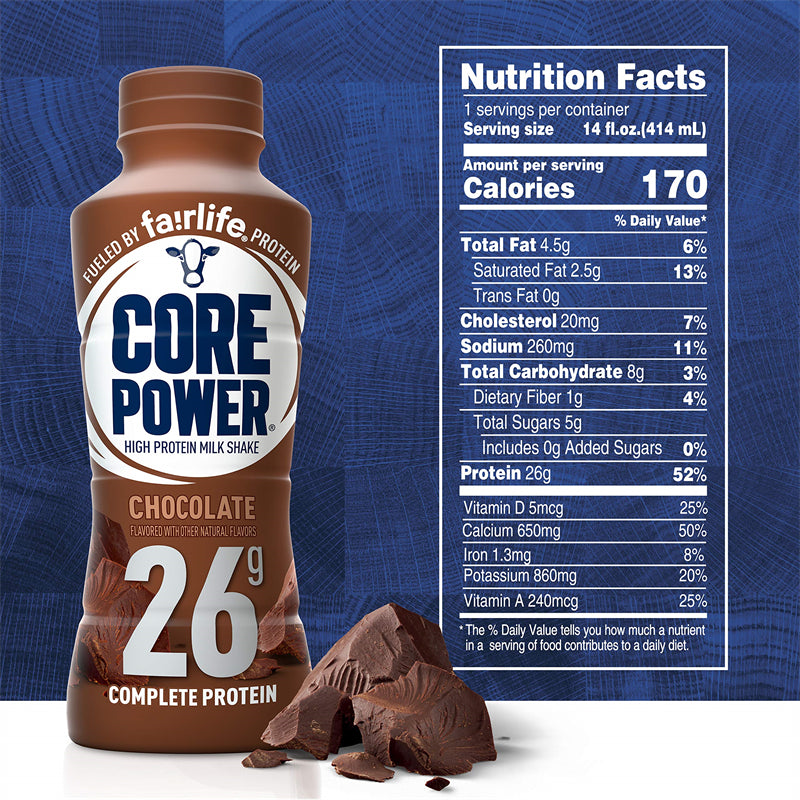 Core Power Fairlife 26g Protein Milk Shakes,Chocolate, 14 Fl Oz Bottle (Pack of 12)