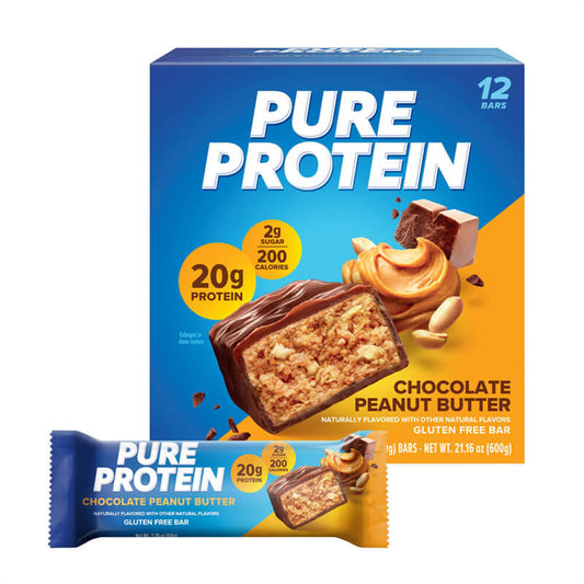 Pure Protein Bars, High Protein, Low Sugar, Gluten Free, Chocolate Peanut Butter, 1.76oz, 12 Count