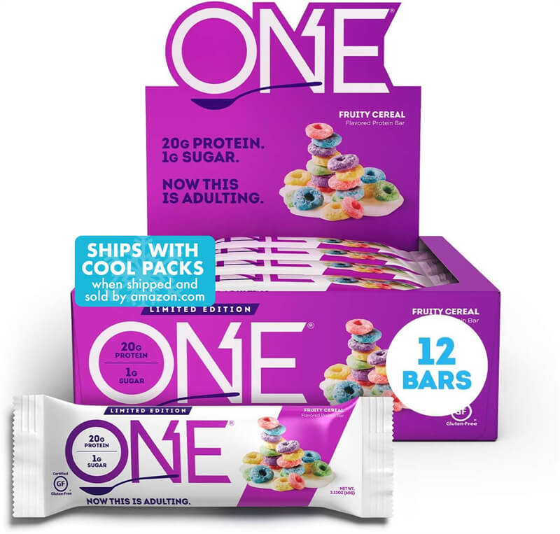 ONE Protein Bars, Maple Glazed Doughnut, Gluten Free Protein Bars with 20g Protein and 1g Sugar, 2.12 oz (12 Count)